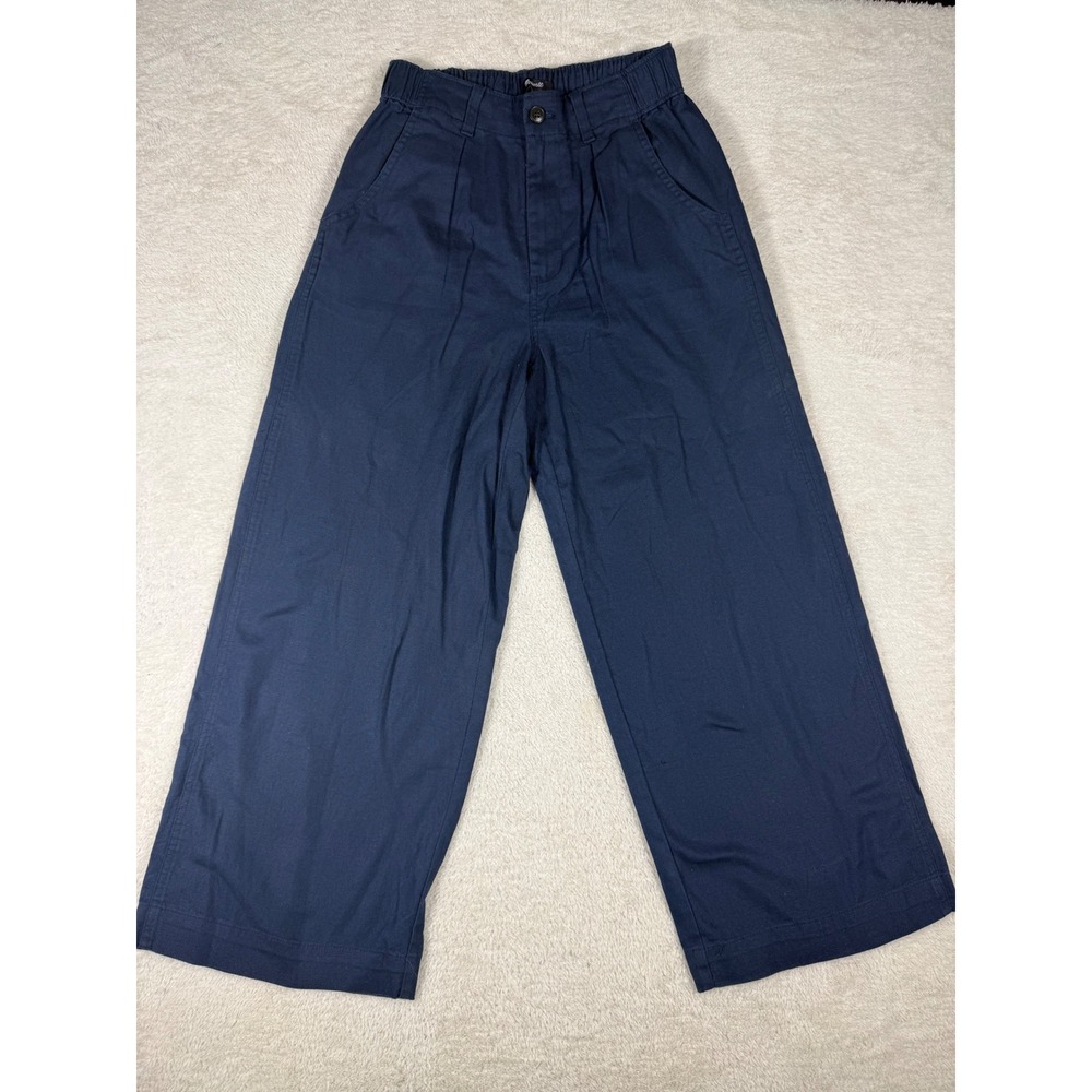 Madewell Wide Leg Pants Womens 0P Navy Blue Good Cotton Linen Pleated NE117